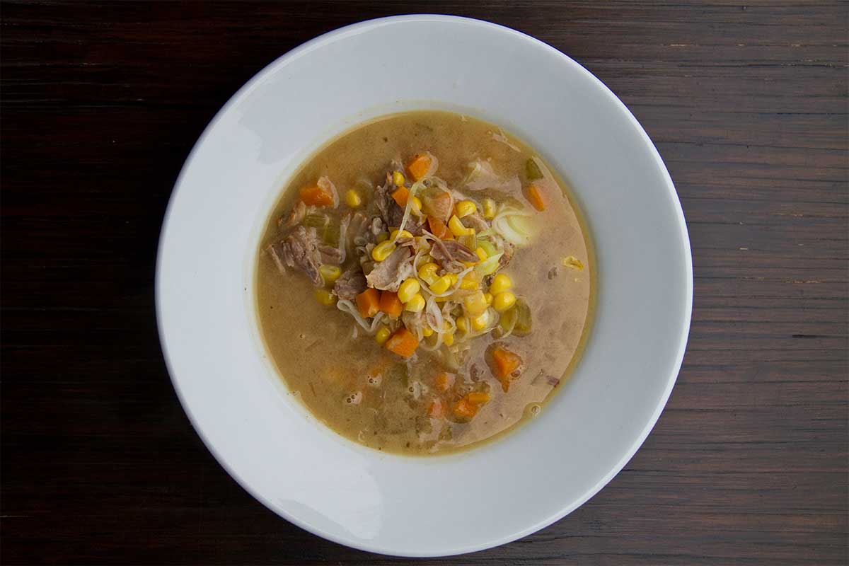 PULLED PORK, CORN & LEEK SOUP