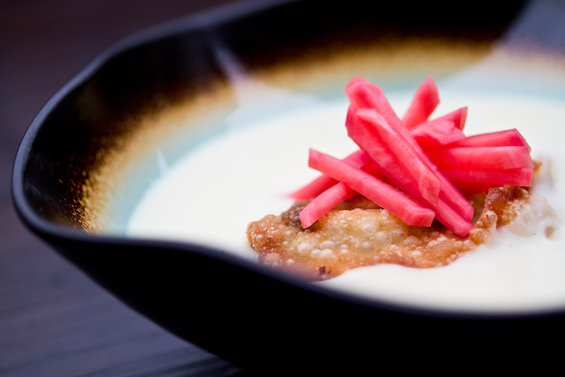 SUNCHOKE SOUP WITH KOBE BEEF DUMPLINGS