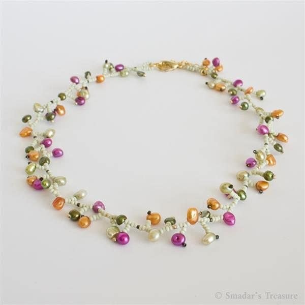 Colorful Delicate Necklace with Pearls