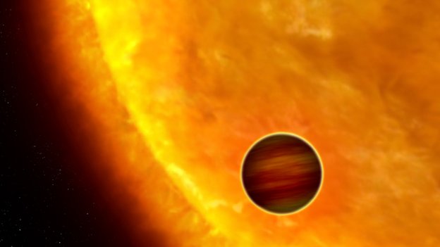 An artist's impression of an exoplanet orbiting close to a star