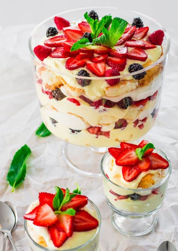 Best Dinner Party Ideas - Angel Berry Trifle - Best Recipes for Foods to Serve, Casseroles, Finger Foods, Desserts and Appetizers- Place Settings and Cards, Centerpieces, Table Decor and Recipe Ideas for Supper Clubs and Dinner Parties http://diyjoy.com/best-dinner-party-ideas