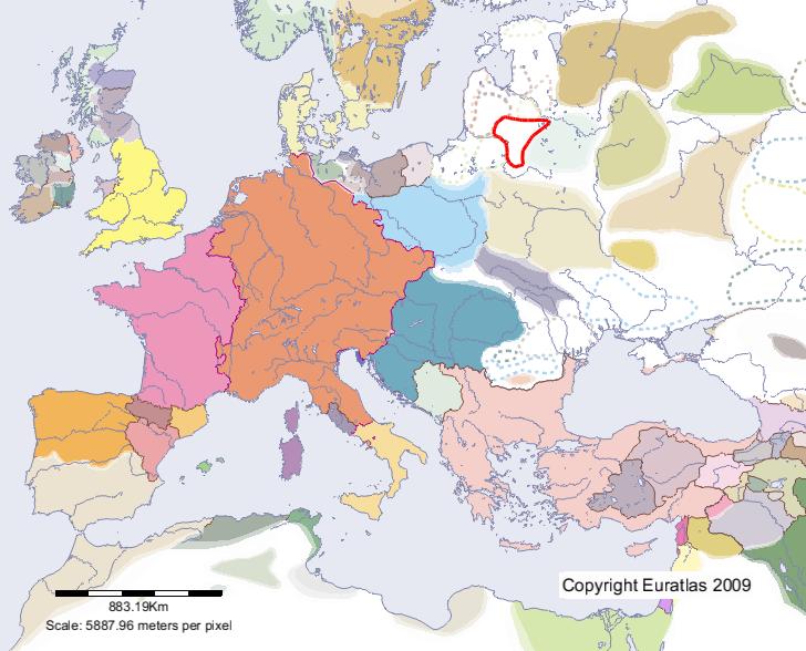 Map of Lithuanians in year 1100