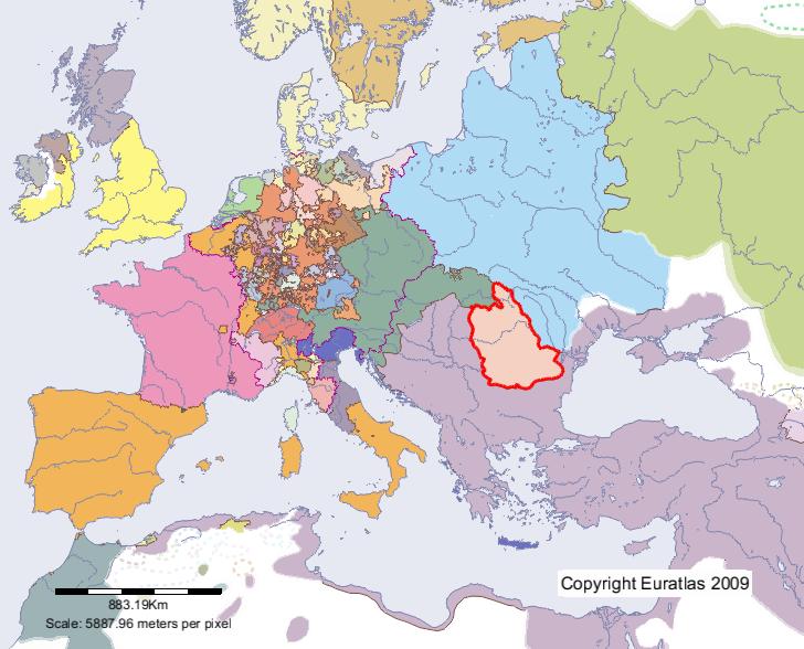 Map of Wallachia in year 1600