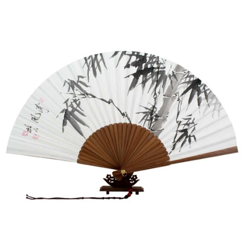 Hand Painted Folding Black Chinese Ink Bamboo Painting Korean Mulberry Rice White Paper Art Handheld Decorative Fan