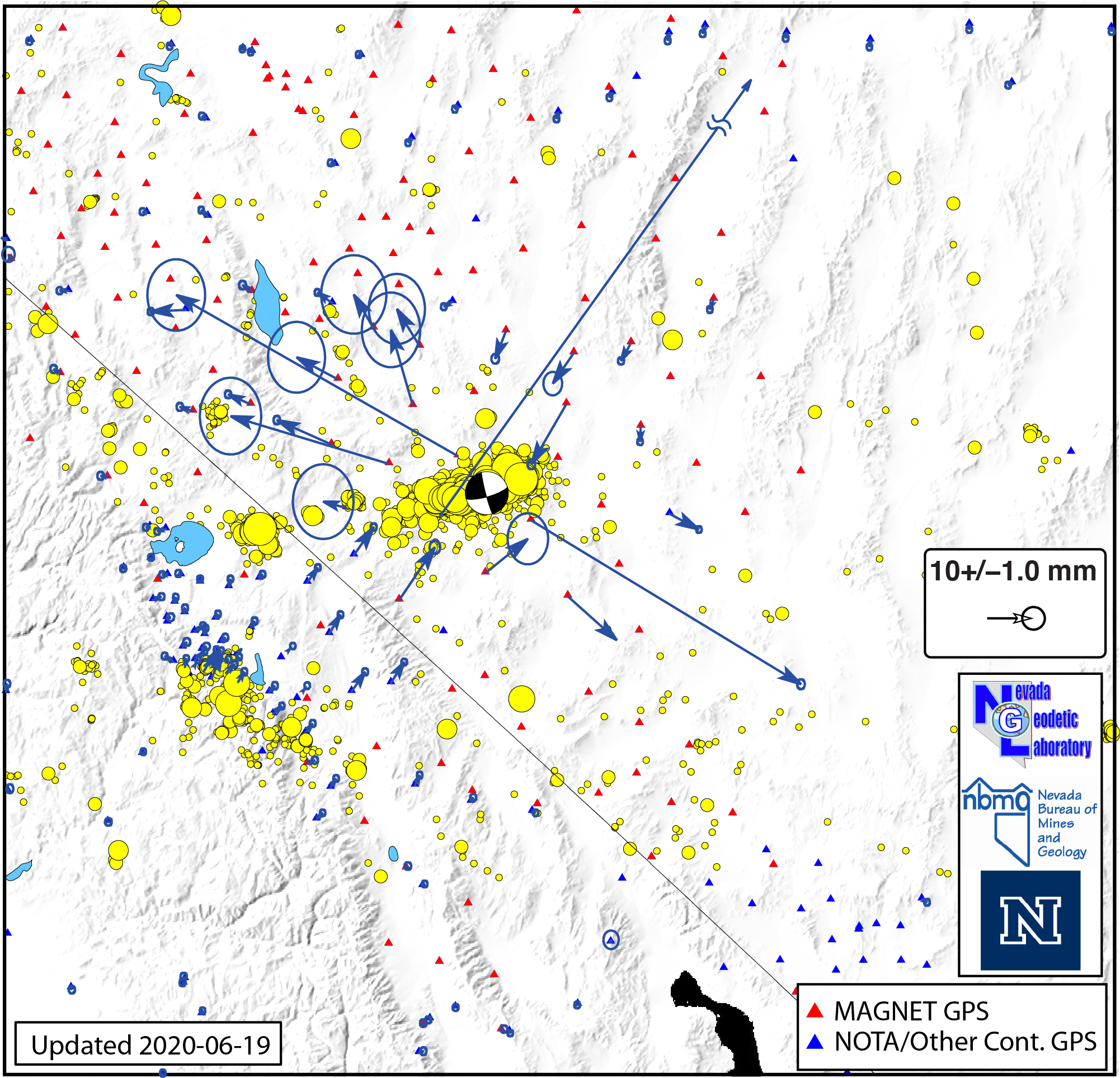 Map of Earthquakes and GPS displacements