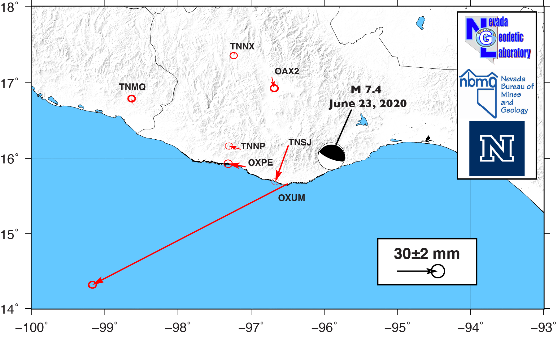 Map of Earthquakes and GPS displacements