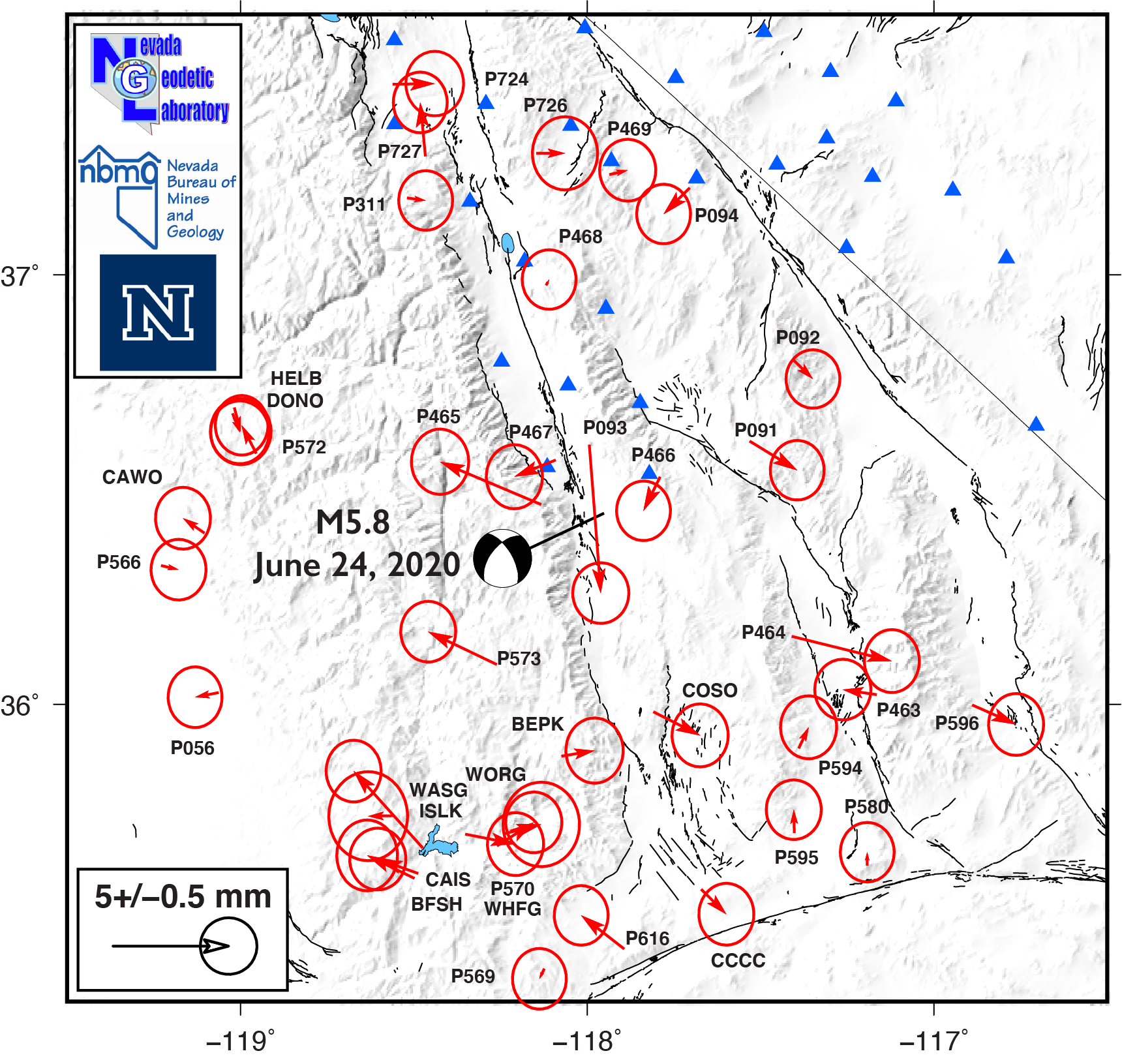 Map of Earthquakes and GPS displacements