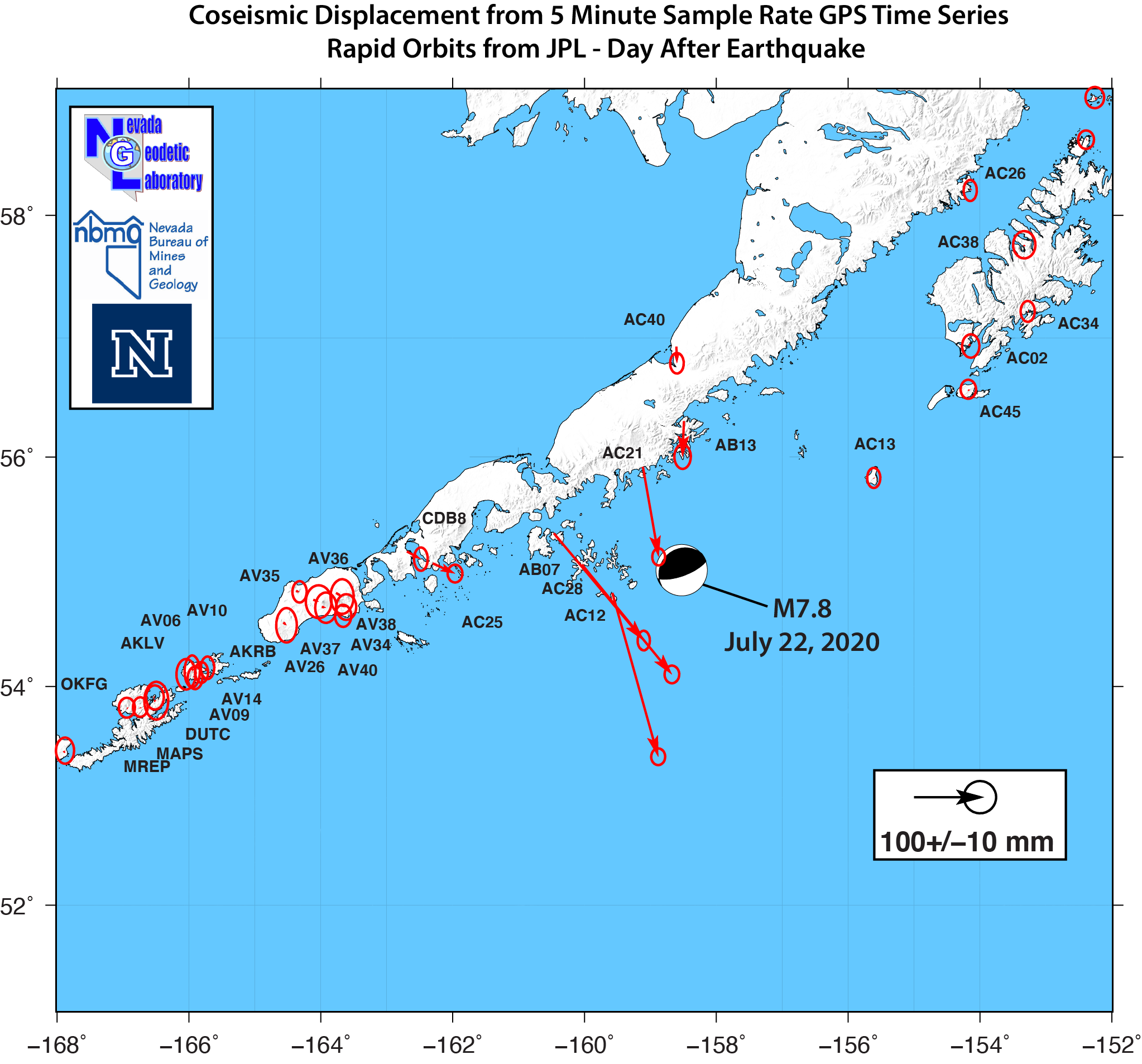 Map of GPS displacements