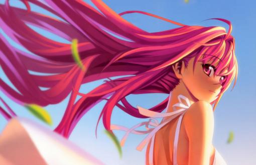 Girl with her pink hair in the wind