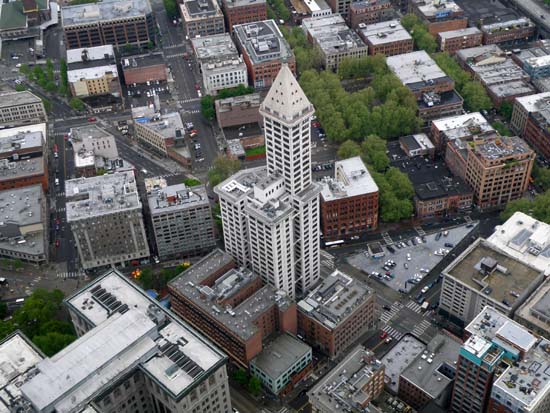 Looking down on the Smith Tower