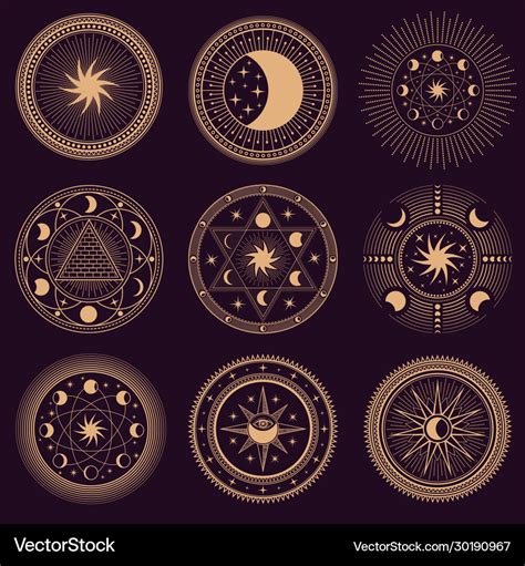 Mystic circle symbols set Royalty Free Vector Image