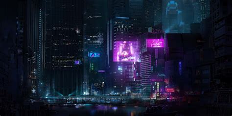 Download Futuristic Dark Cyberpunk Cityscape Wallpaper | Wallpapers.com