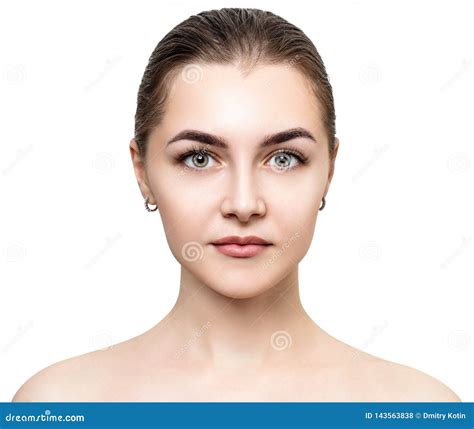 Front View on Beautiful Female Face with Perfect Skin Stock Photo ...