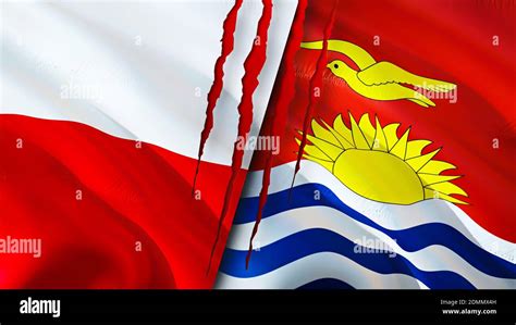 Poland and Kiribati flags with scar concept. Waving flag,3D rendering ...