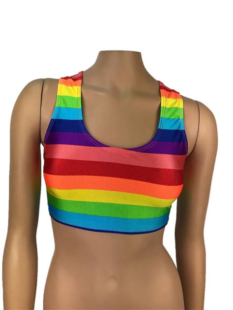 Rainbow Crop Top Sports Bra Exotic Dancewear Scoop Neck Bra - Etsy