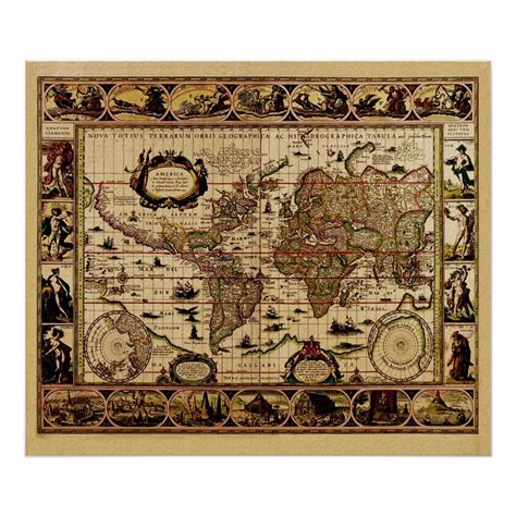 Vintage Old World Map Poster | Zazzle | Old world maps, Map poster, Map