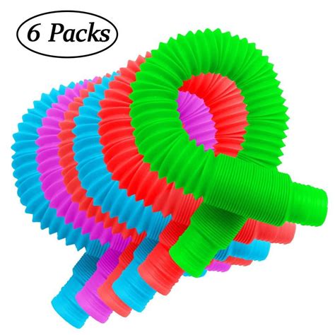 6-Pack Pop Tubes Sensory Toy, Multi-Color Stretch Pipe Sensory Toys for ...