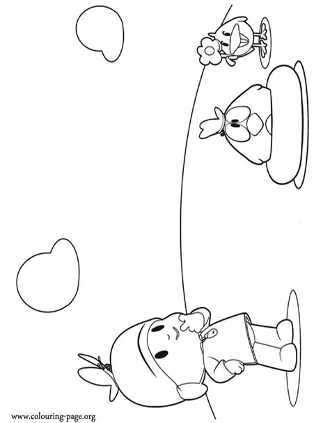 Pocoyo - Pocoyo, Sleepy Bird and Baby Bird coloring page