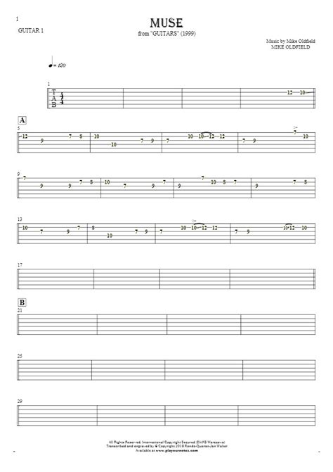 Muse - Tablature for guitar - guitar 1 part | PlayYourNotes