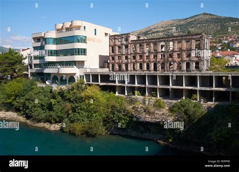 The ruins of the Hotel Neretva, nicknamed "Tito's palace", at Mostar ...