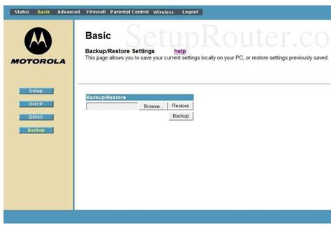 Motorola SBG6580 Screenshot Backup and Restore Settings