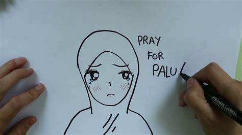 how to draw a sad hijab girl step by step || pray for palu - YouTube