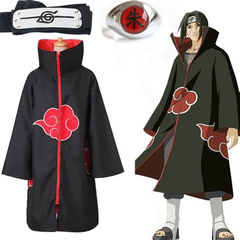 Anime Naruto Akatsuki Cloak Cosplay Costume Uchiha Itachi Ring Headband ...