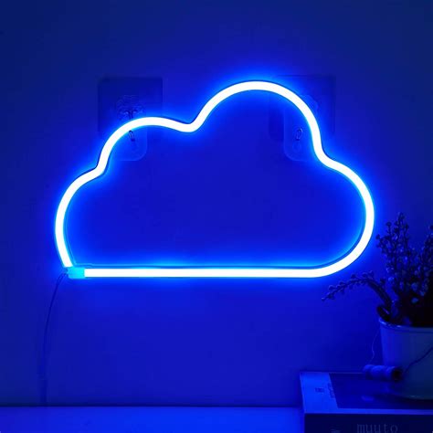 Cloud Neon Light Sign - Blue LED Neon Sign Wall Light Powered by 3 AA ...