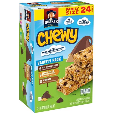 Quaker Chewy Granola Bars Variety Pack, 0.84 oz Bars, 24 Count ...