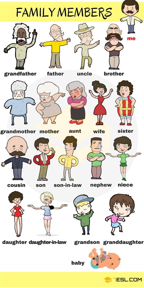 Family Members Vocabulary in English • 7ESL | Apprendre l'anglais ...