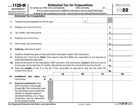 2023 Form 1120 W - Printable Forms Free Online