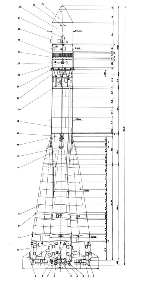 Vostok rocket Blueprint - Download free blueprint for 3D modeling ...