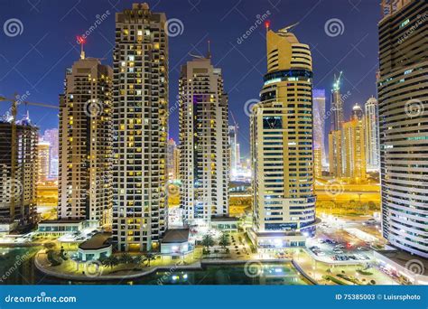 Dubai City Skyline at Night Stock Image - Image of tower, modern: 75385003