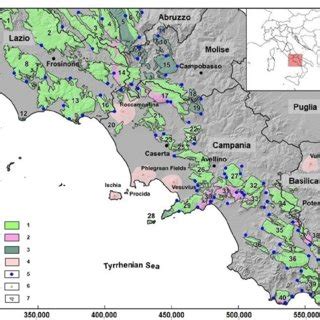 Map of the karst aquifers of the study area. Key to symbols: (1 ...