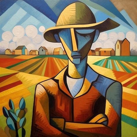 Premium Photo | Beautiful painting of a farmer in a rice field