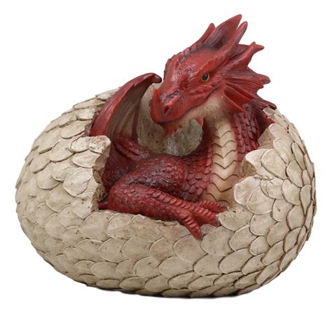 Ebros Large Smaug Red Baby Dragon Hatchling in Egg Statue 9.5" Long ...