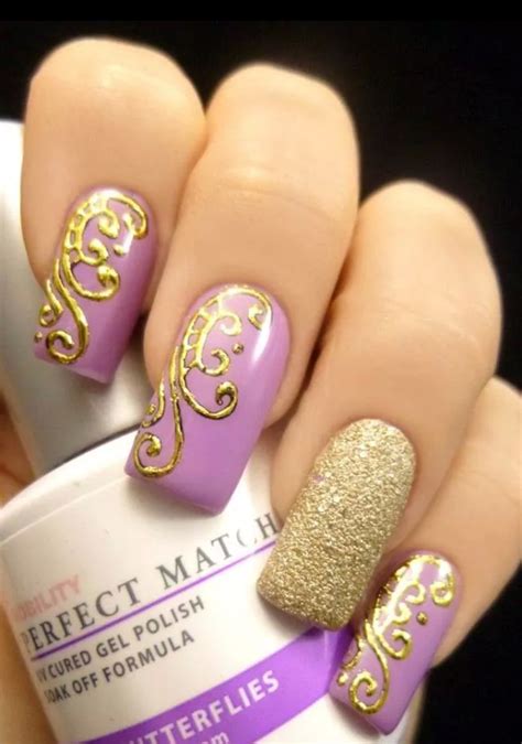 Gold Swirl Nail Art// Purple-Gold Nails// Nail Art Ideas// Manicure ...