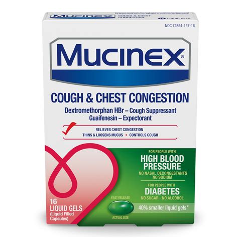 Mucinex HBP Cough & Chest Congestion Liquid Gels, For People with High ...