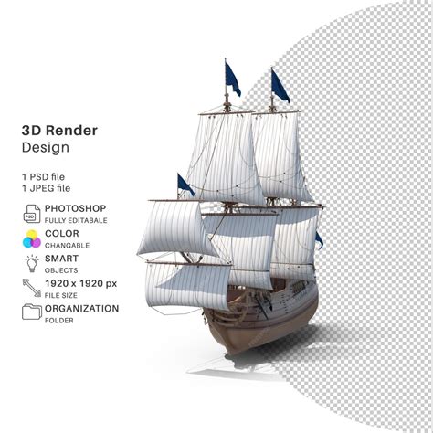 Premium PSD | Ship fluyt 3d modeling psd file realistic ship