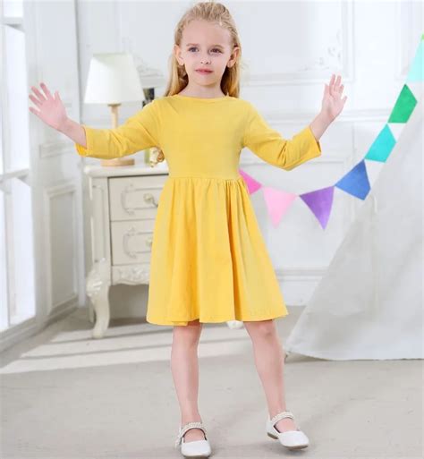 2017 Toddler Baby Girls Dress Long Sleeve Yellow Dresses Spring Round ...