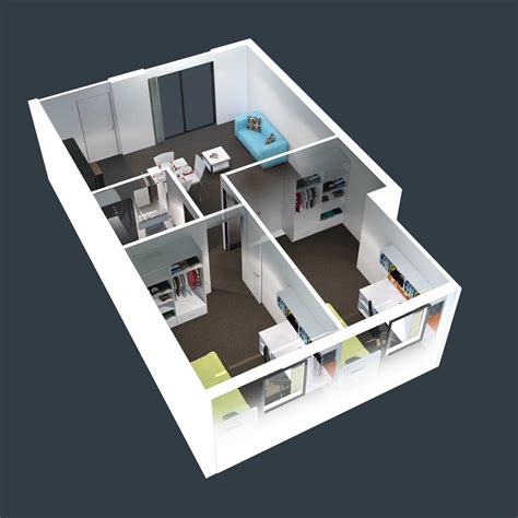 3D Two Bedroom House Layout Design Plans