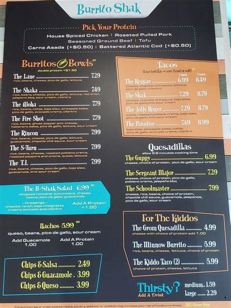 Menu at Burrito Shak restaurant, Wilmington