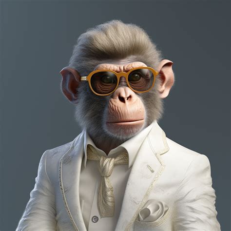 Monkey wearing a white party suit, classic and professional glasses ...