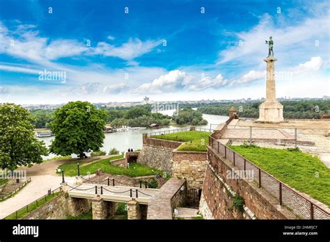 The Pobednik monument and fortress Kalemegdan in Belgrade, Serbia in a ...