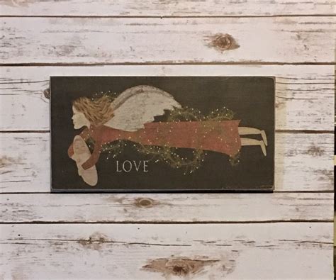 Christmas Folk Art Angel,8 X 14,love,christmas Angel,rustic Christmas ...