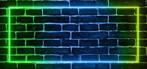 Futuristic Neon Lights Banner On Brick Background | Brick background ...