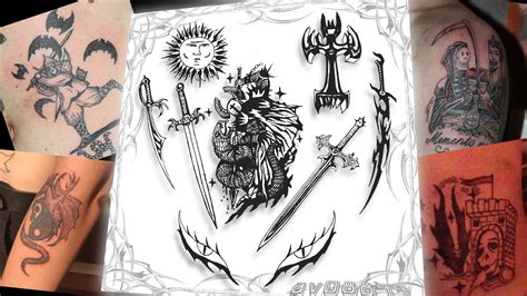 ArtStation - №71 Dark Medieval Tattoo Flash Set [templar, snake, sword ...