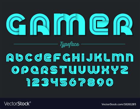 Gamer decorative font design alphabet Royalty Free Vector