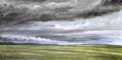 Rolling Storm Clouds Farmland Watercolor Painting Drawing by Mike ...