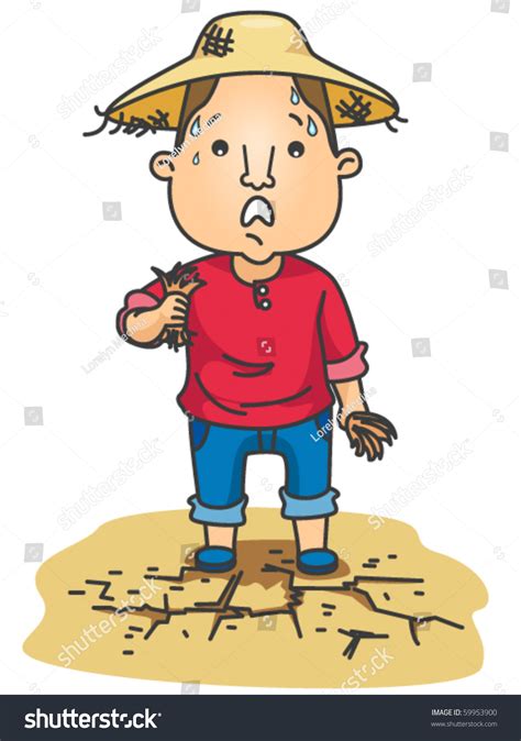 Sad Farmer Looking Dry Ricefield Hit Stock Vector 59953900 - Shutterstock